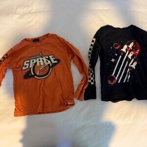 2 GORGEOUS WEE MONSTER SIZE 6 SPACE-THEMED LONG SLEEVE TEE SHIRTS